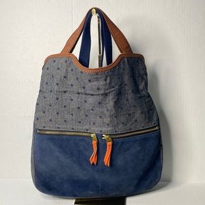 FOSSIL Med-Lrg Blue Denim Canvas crossbody y
